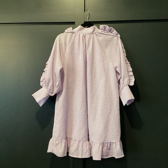 Karlie Seersucker Ruffle shift girlie long sleeve mini Dress purple Lilac S - Picture 3 of 11